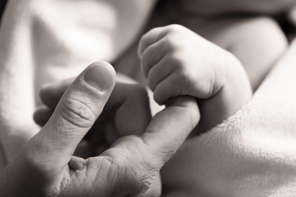 Baby Ruby holding Leona's finger Baby Ruby holding Leona's finger (black & white) / © Copyright 2011 Barrie Spence. All rights reserved.